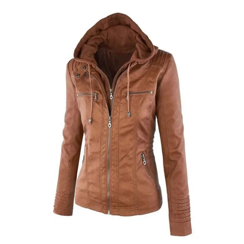 Women's Hooded Faux Leather Jacket - Image 7