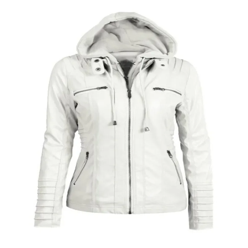 Women's Hooded Faux Leather Jacket - Image 8