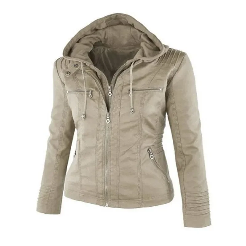 Women's Hooded Faux Leather Jacket - Image 9