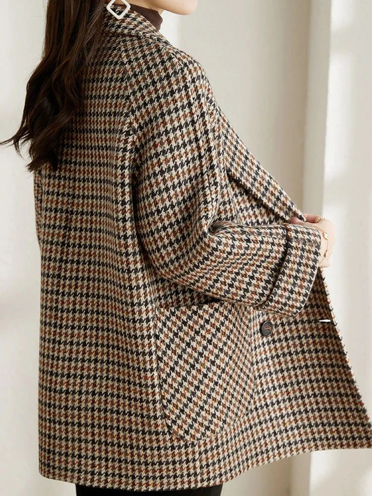 Houndstooth Long Blazer Jacket – Oversized Check Coat - Image 3