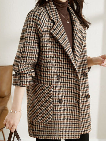 Houndstooth Long Blazer Jacket – Oversized Check Coat - Image 4