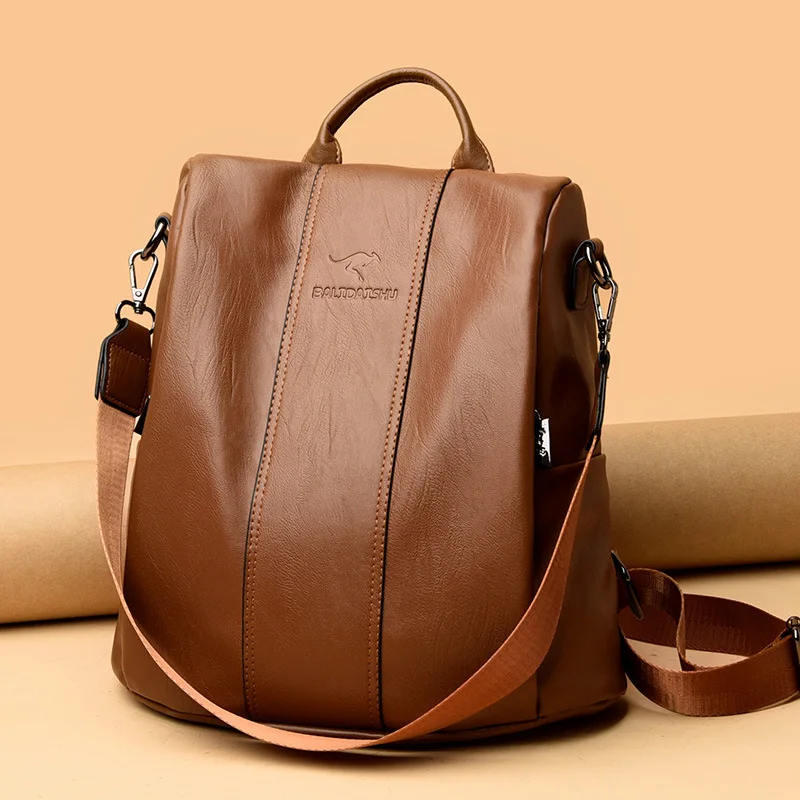 Sleek Black Leather Backpack - Image 4