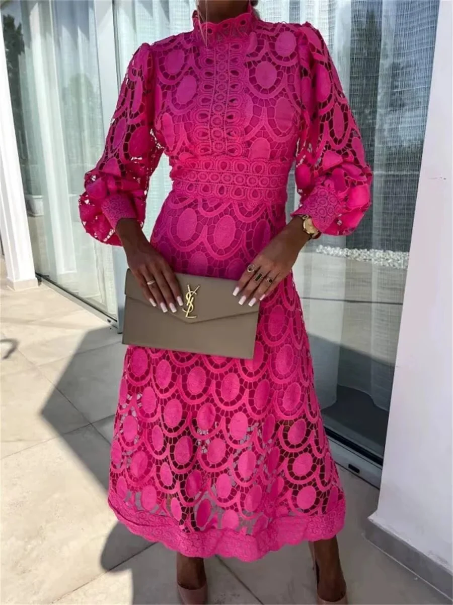 Pink Lace Summer Party Maxi Dress - Image 5