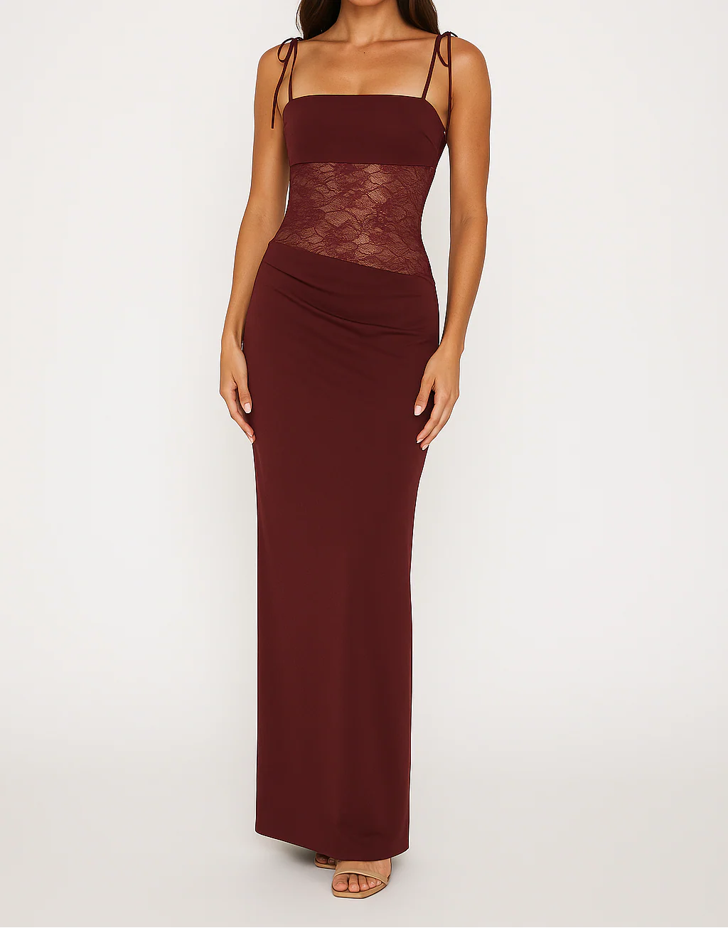 Lace Panel Bodycon Maxi Dress with Adjustable Straps - Image 3