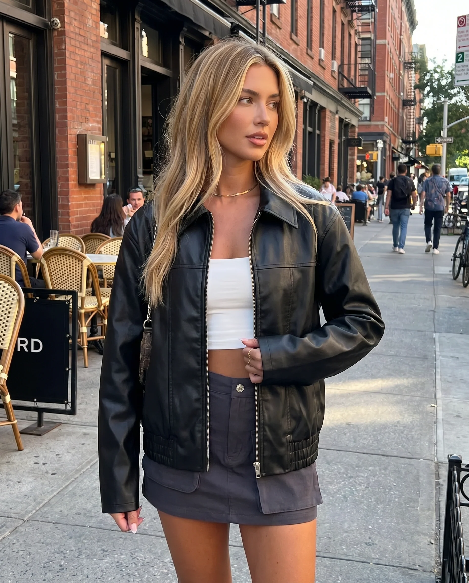 Women's Casual Black Faux Leather Jacket
