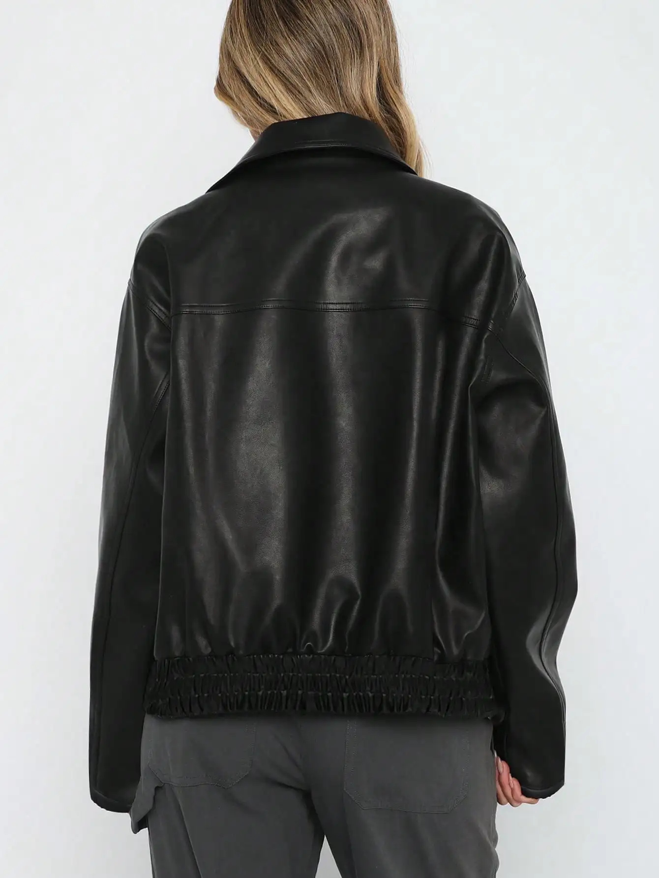 Women's Casual Black Faux Leather Jacket - Image 7
