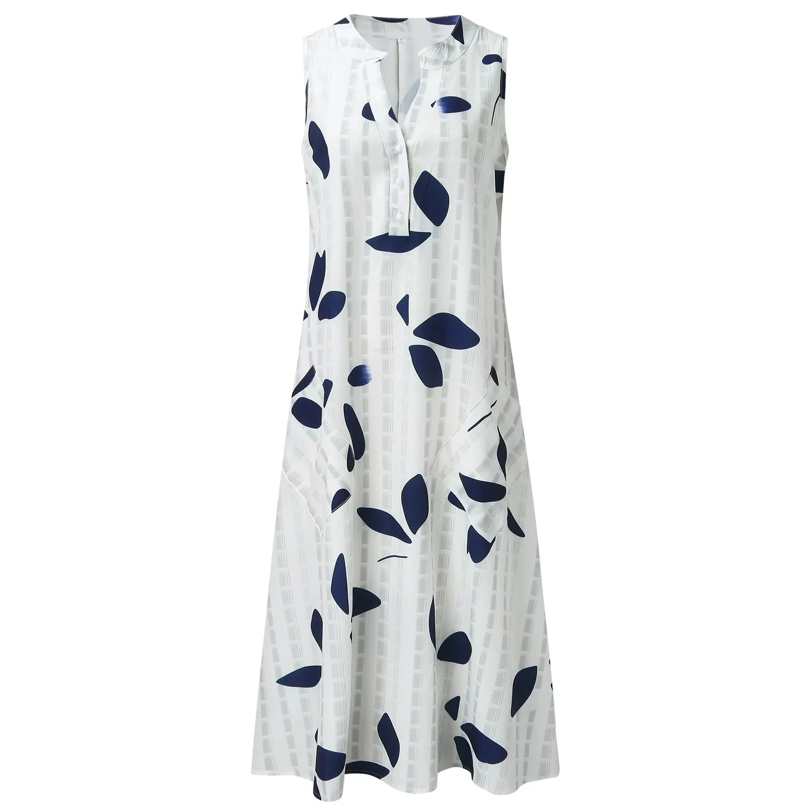 Leaf Print Maxi Dress – Stylish V-Neck Sleeveless Summer Look - Image 6