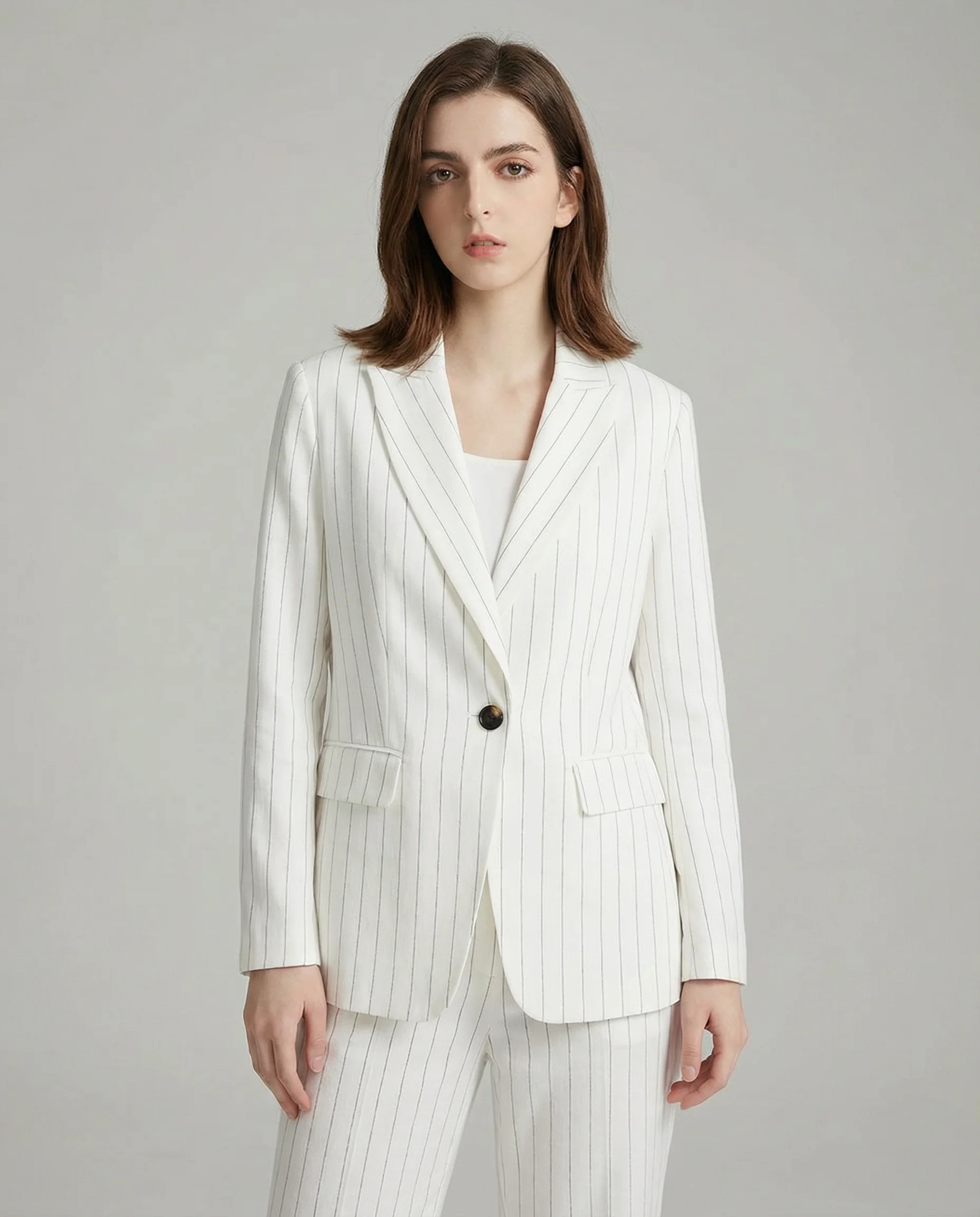 Linen Blazer Suit – Stylish Stripe Design for Chic Office Attire - Image 3