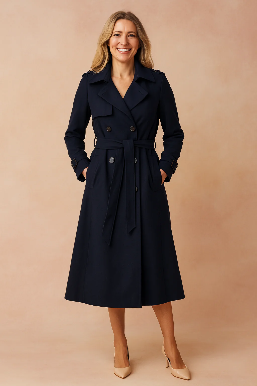 Long Belted Trench Coat with Buckle Detail for Women - Image 3
