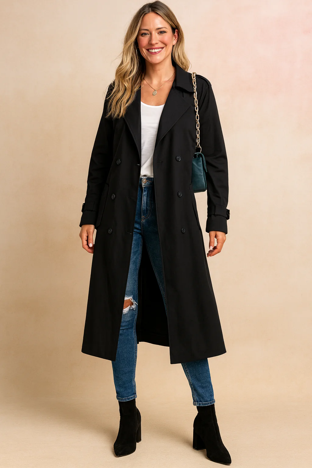 Long Double-Breasted Trench Coat with Belt for Women - Image 6