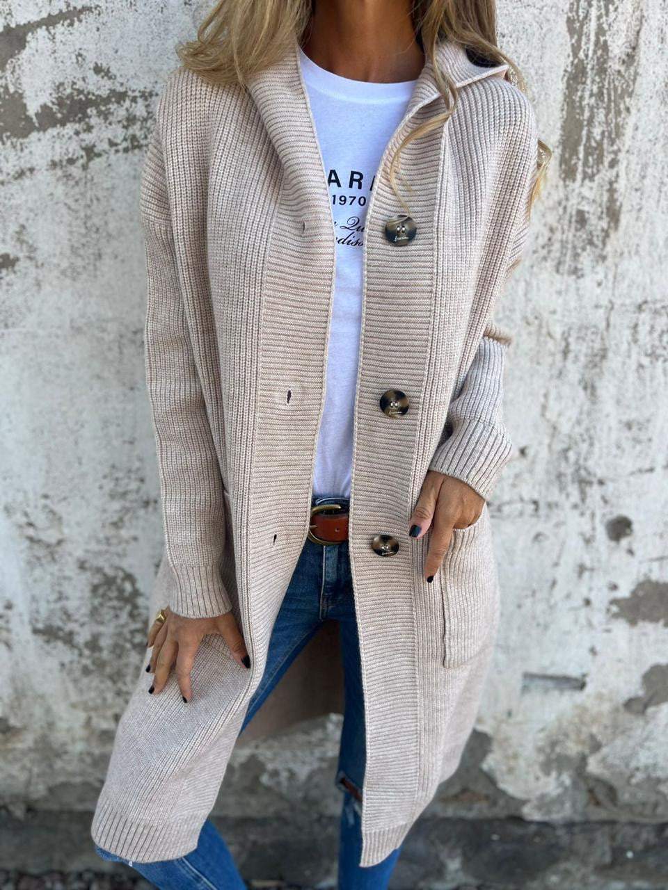 Women's Long Knit Cardigan with Buttons - Image 2