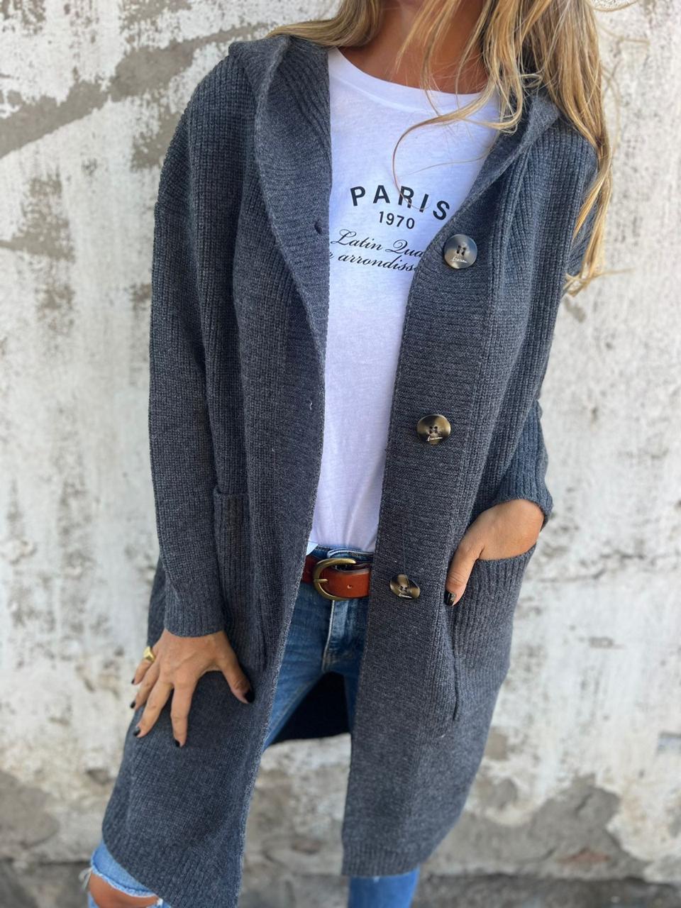 Women's Long Knit Cardigan with Buttons - Image 3