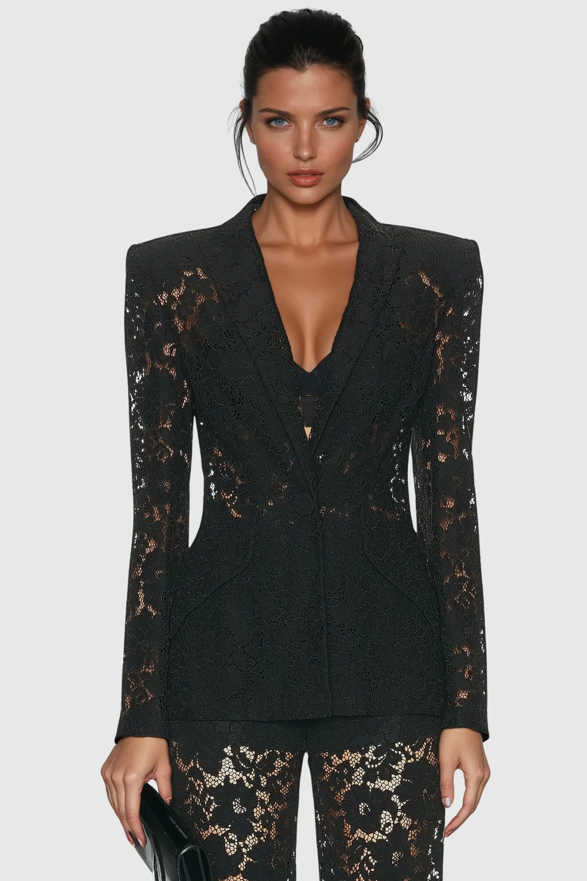 Long Sleeve Lace Blazer and Wide-Leg Trousers Two-Piece Suit Set - Image 3