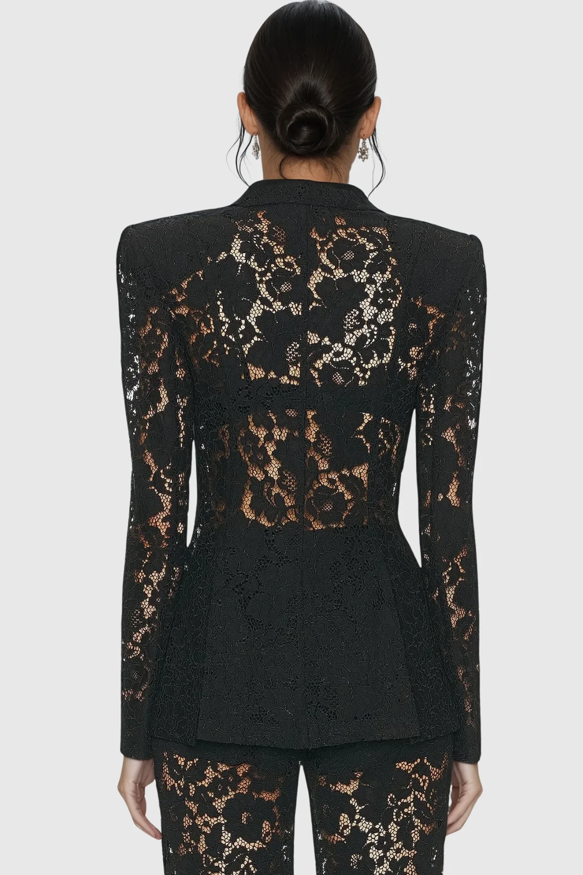 Long Sleeve Lace Blazer and Wide-Leg Trousers Two-Piece Suit Set - Image 5