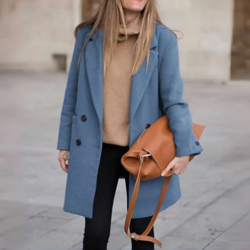 Luxe Wool Blend Coat – Double Breasted Warm Winter Outerwear - Image 2