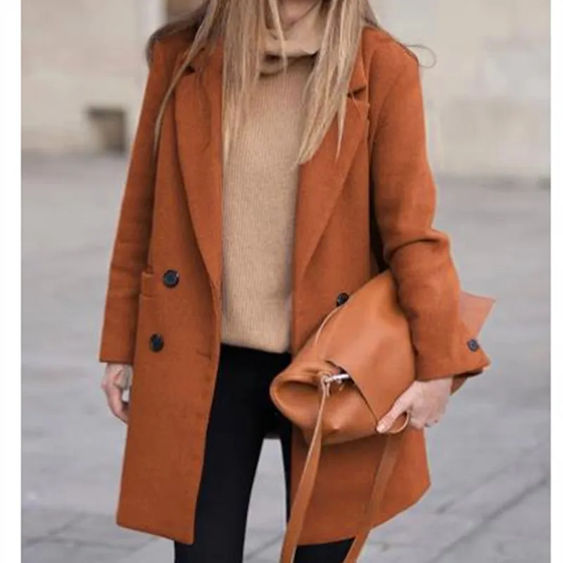 Luxe Wool Blend Coat – Double Breasted Warm Winter Outerwear - Image 3