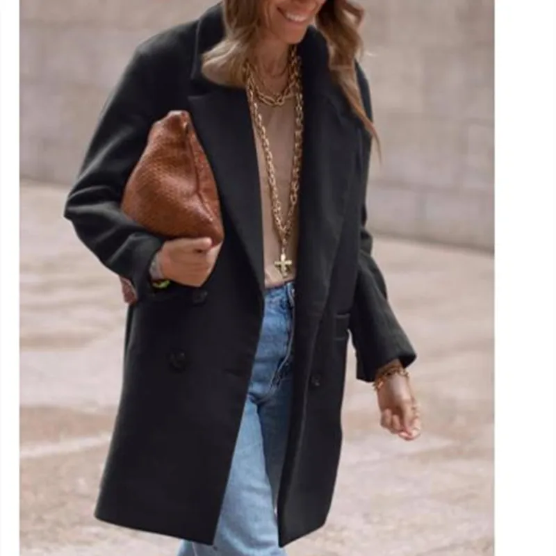 Luxe Wool Blend Coat – Double Breasted Warm Winter Outerwear - Image 6
