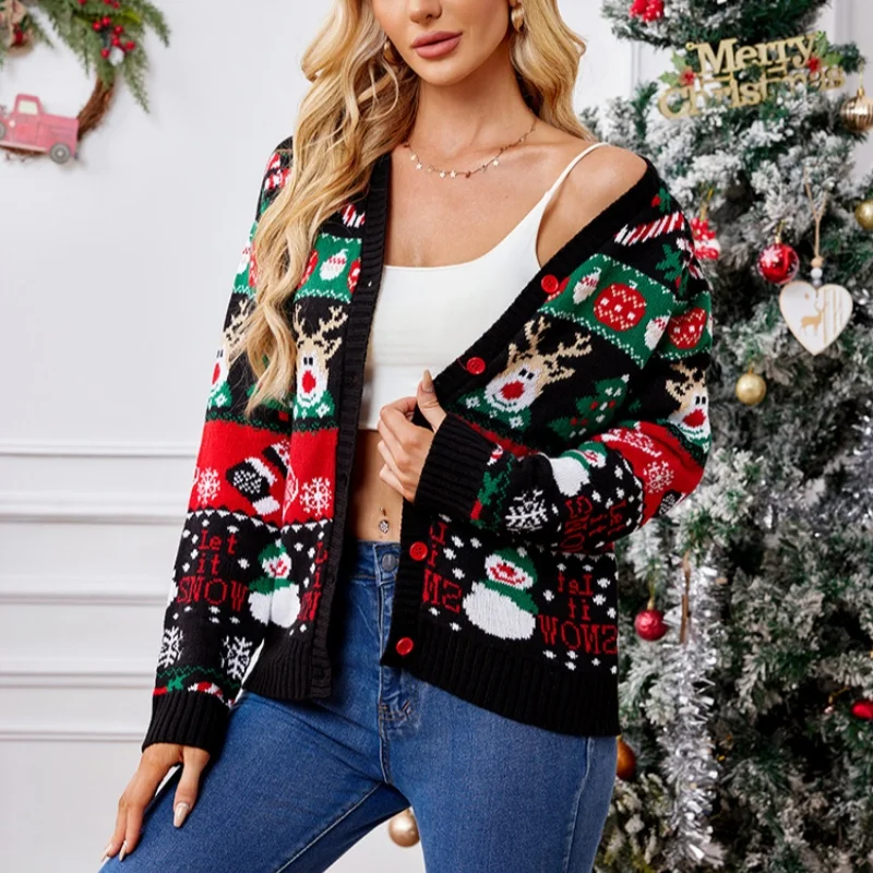 Women's Merry Xmas Holiday Knitted Cardigan Sweater - Image 4