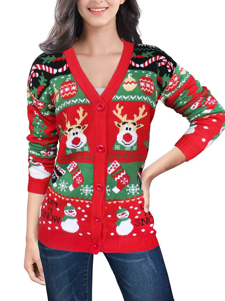 Women's Merry Xmas Holiday Knitted Cardigan Sweater - Image 7