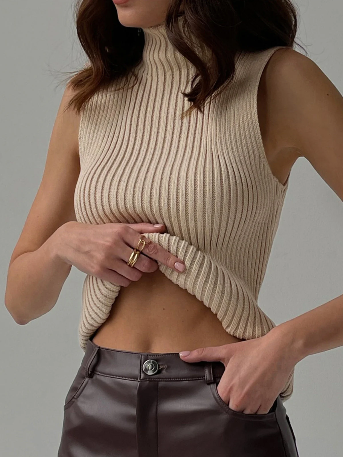 Ribbed Sleeveless Knit Top