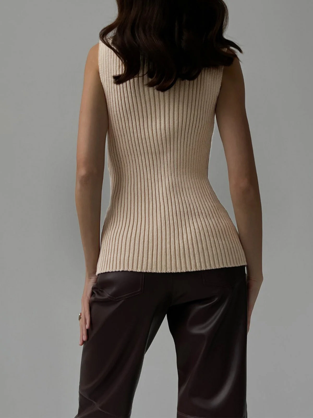 Ribbed Sleeveless Knit Top - Image 2