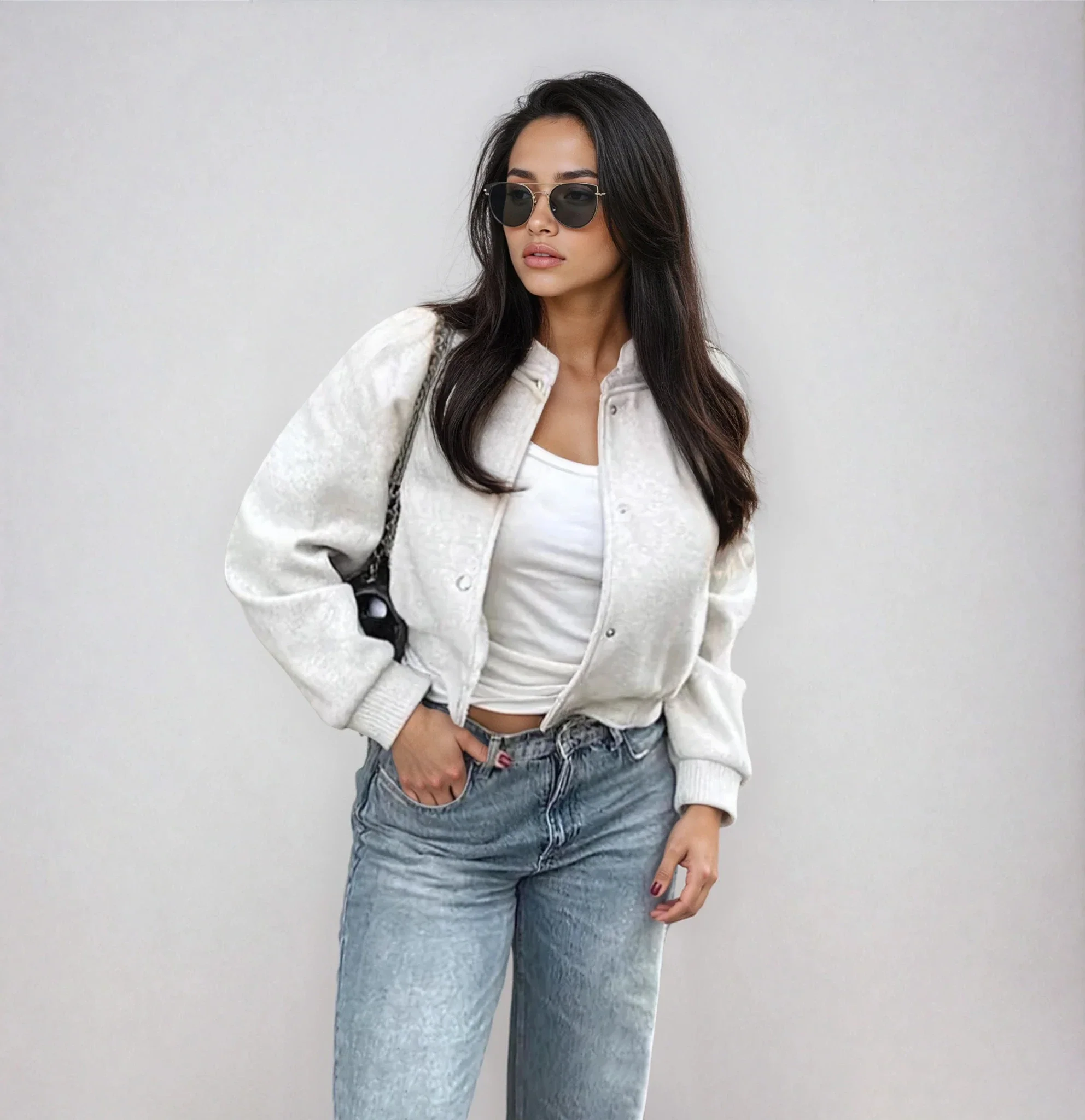 Women's Light Cropped Bomber Jacket