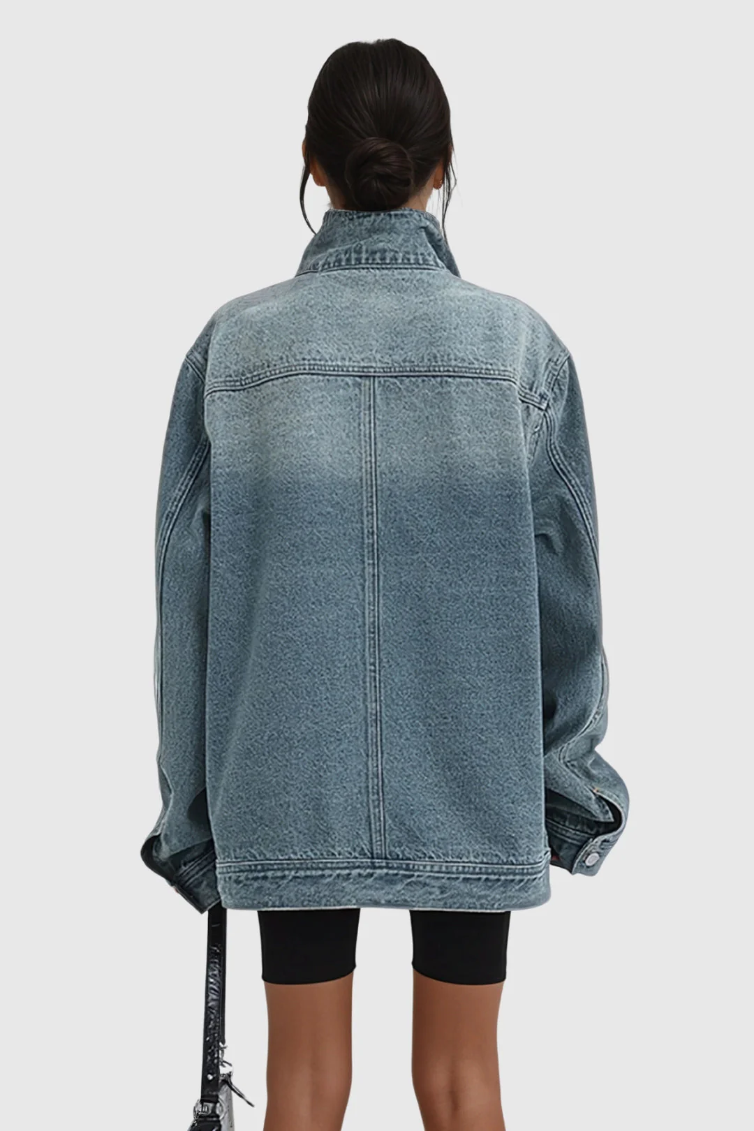 Oversized Asymmetric Button-Up Denim Jacket for Women - Image 4
