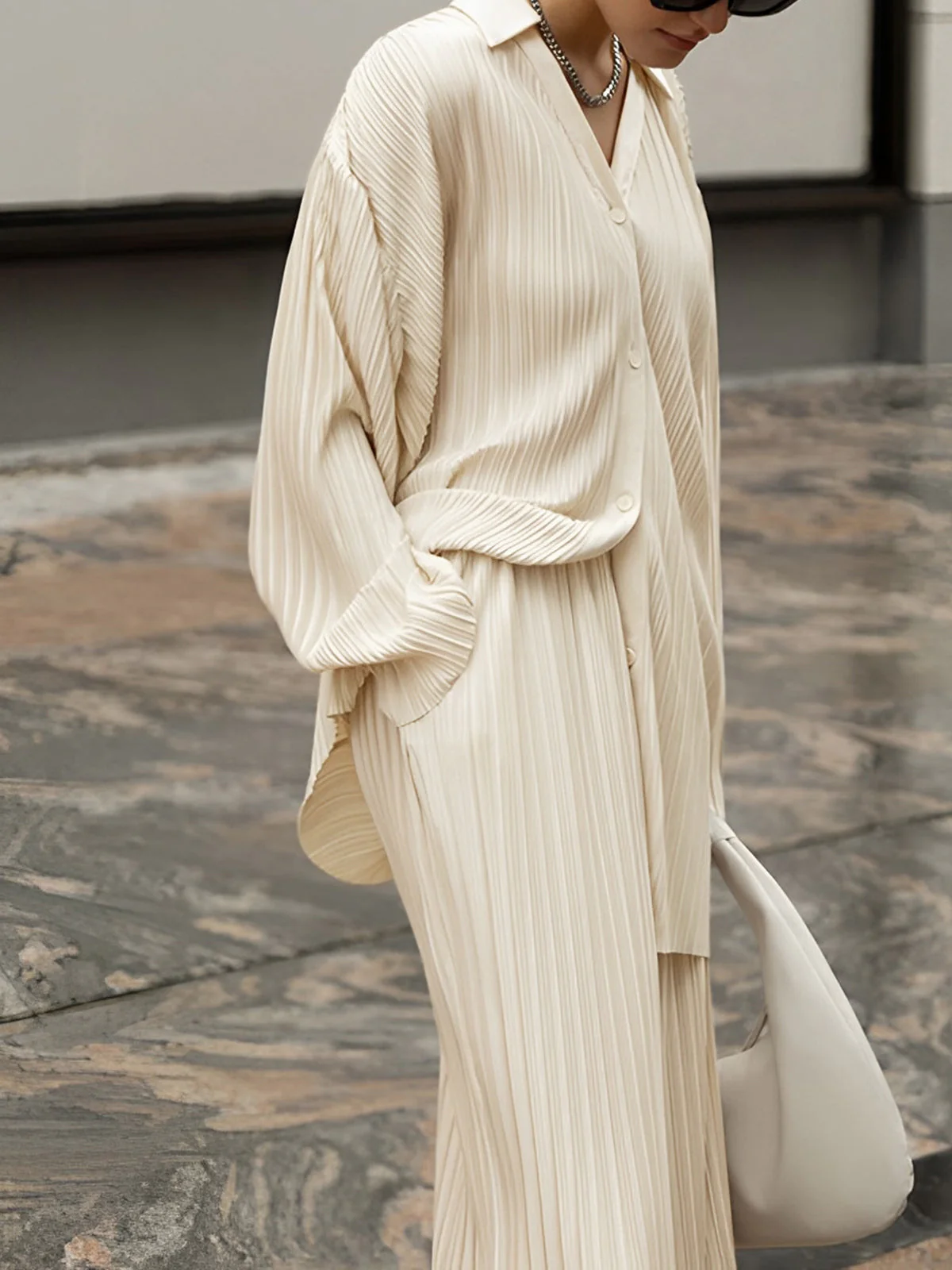 Oversized Pleated Two-Piece Lounge Set - Image 3