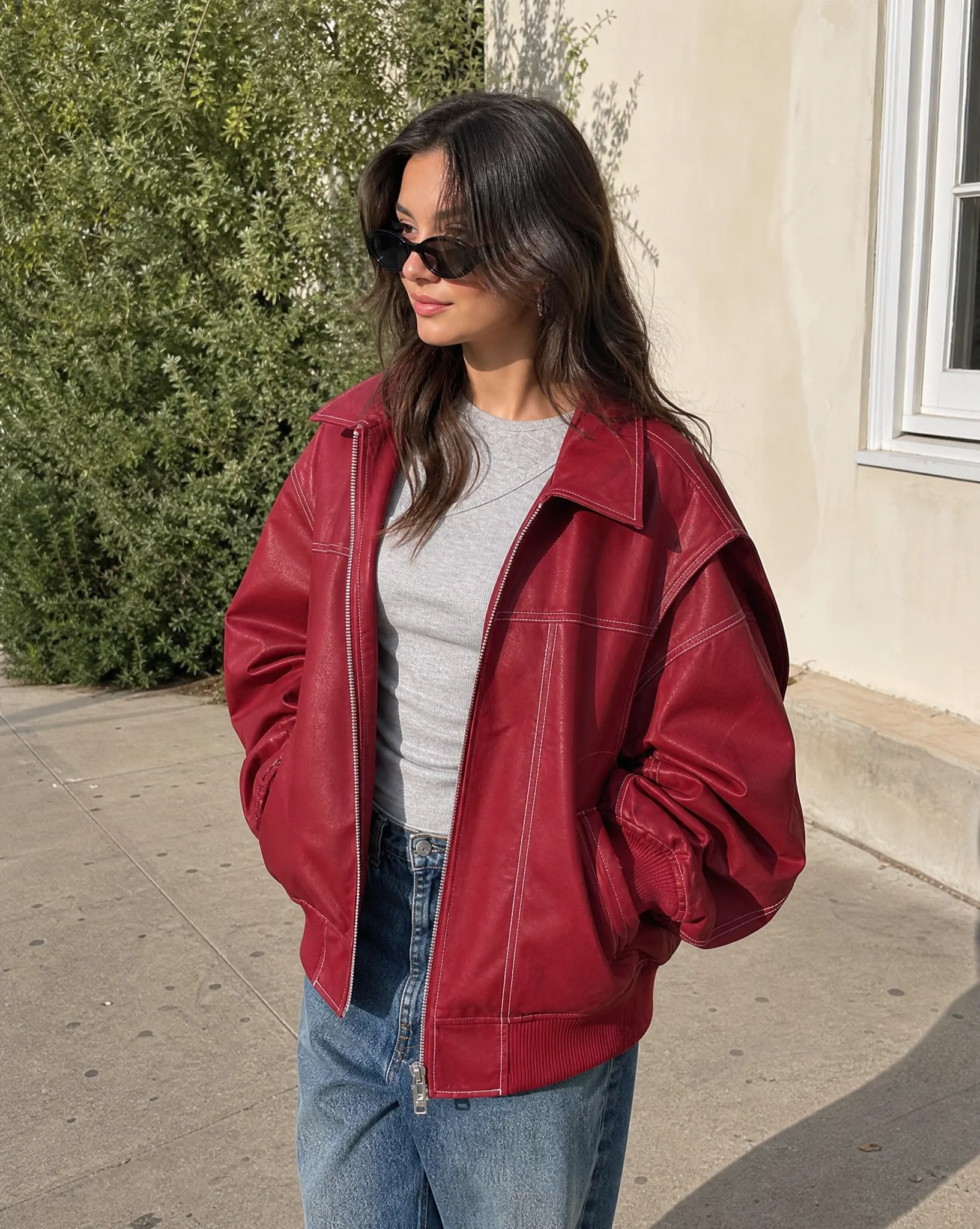 Oversized Zip-Up Bomber Jacket with Collar for Women - Image 5