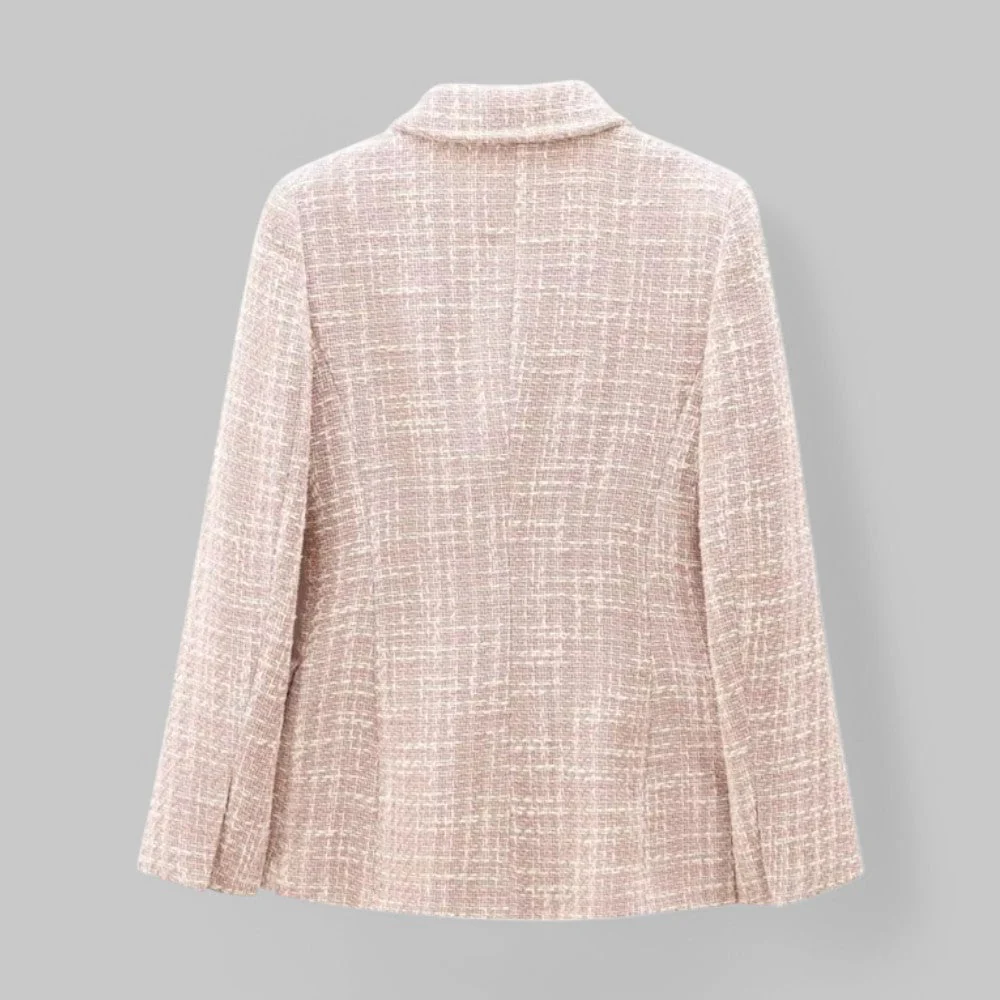 Pink Tweed Blazer with Gold Buttons – Classic Double-Breasted Jacket - Image 6