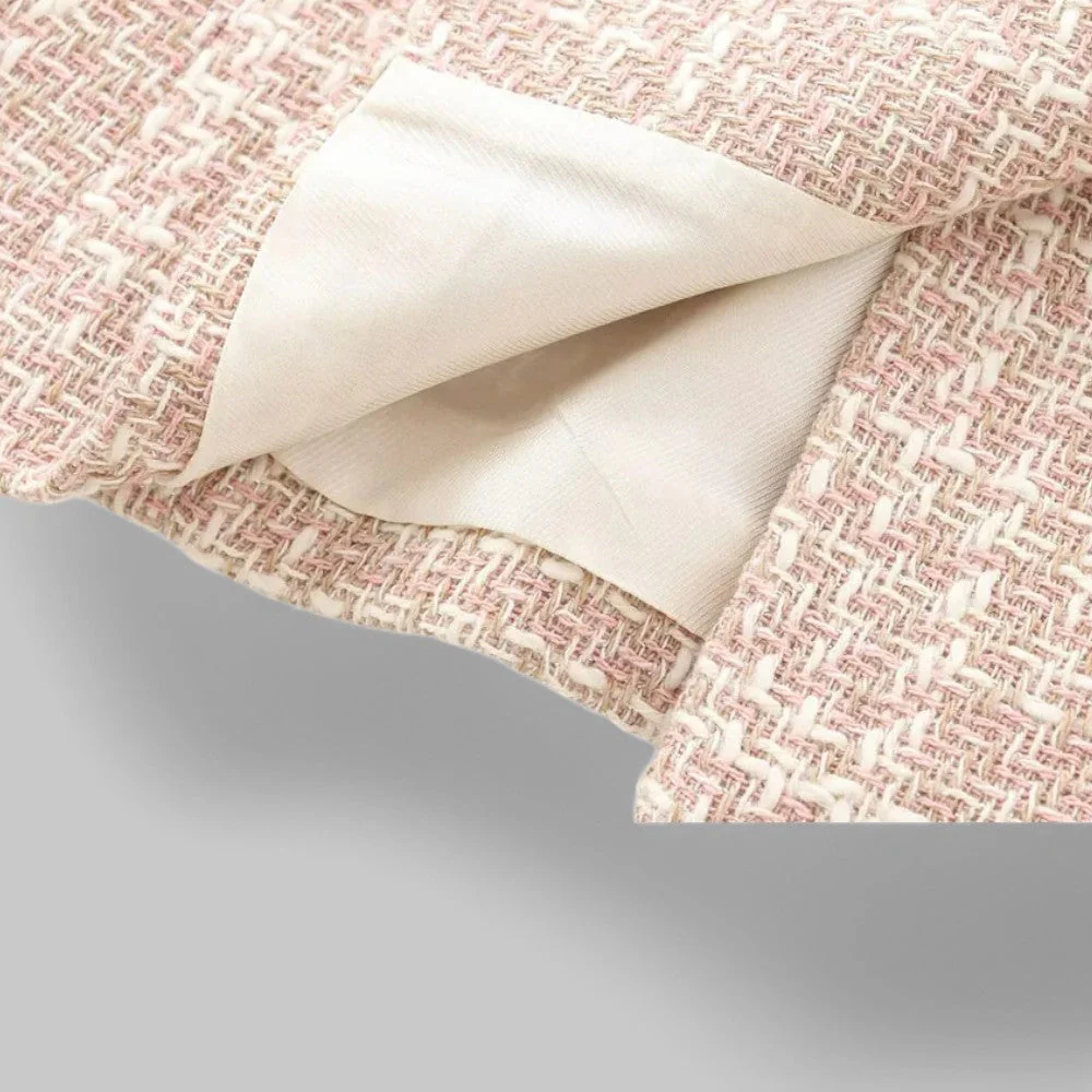 Pink Tweed Blazer with Gold Buttons – Classic Double-Breasted Jacket - Image 7