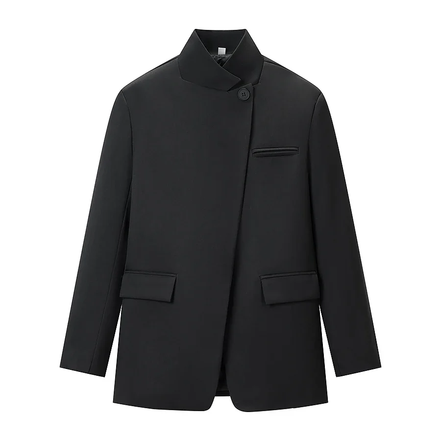 Plaid Blazer – Stylish Single Button Long Sleeve Jacket - Image 8