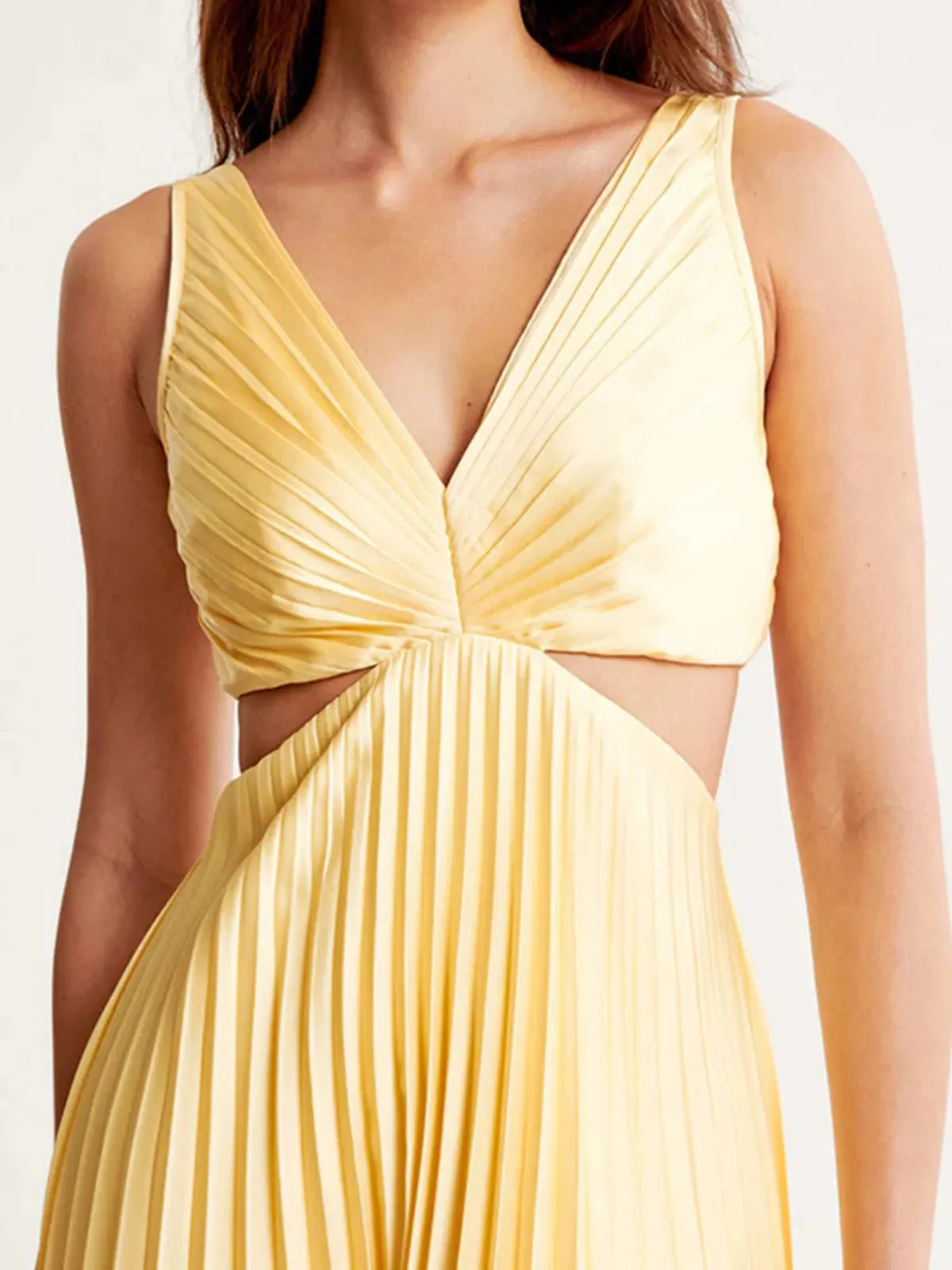 Yellow Pleated Summer Party Maxi Dress - Image 5