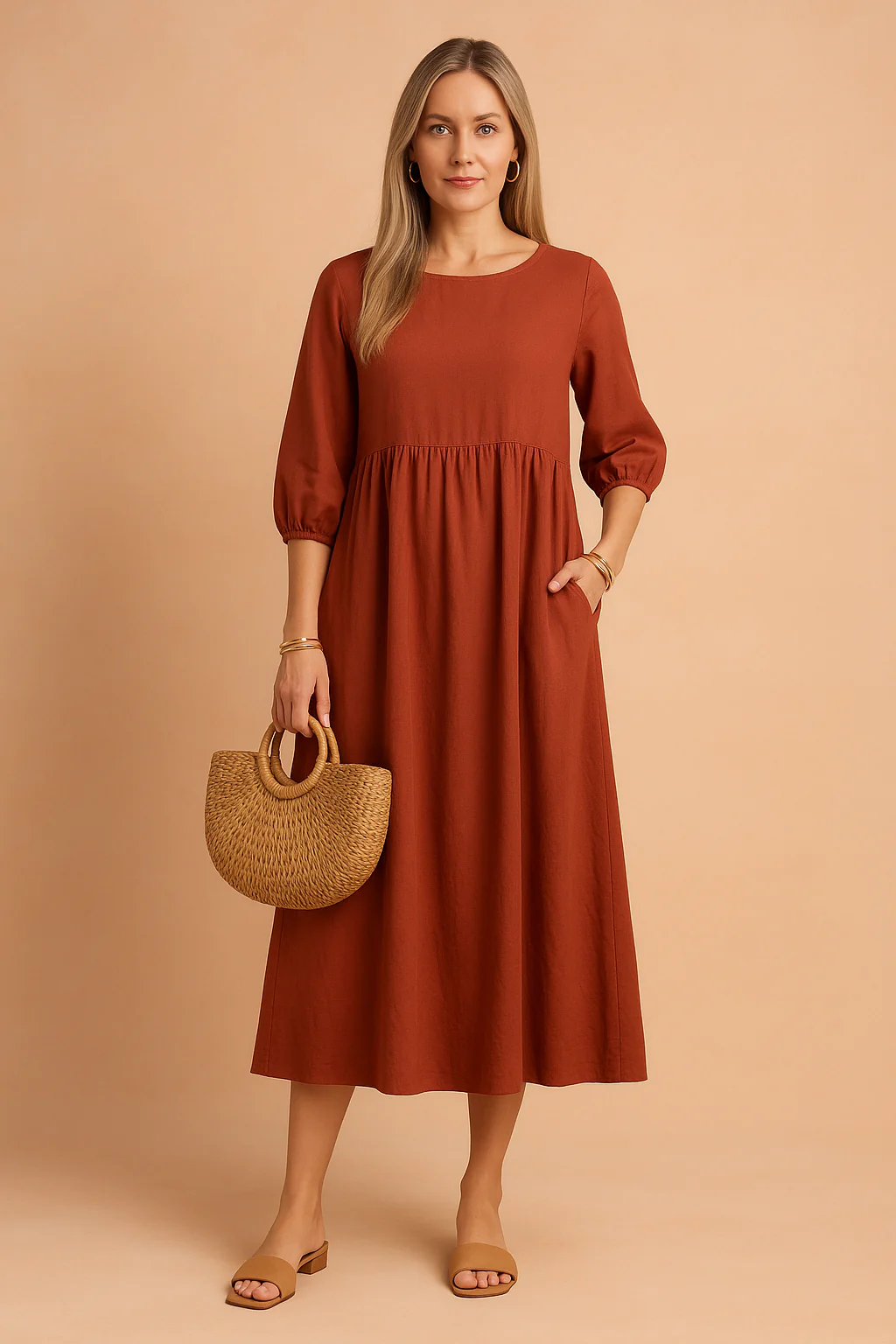Pretty V-Neck Sleeveless Tiered Hem Midi Summer Dress - Image 2