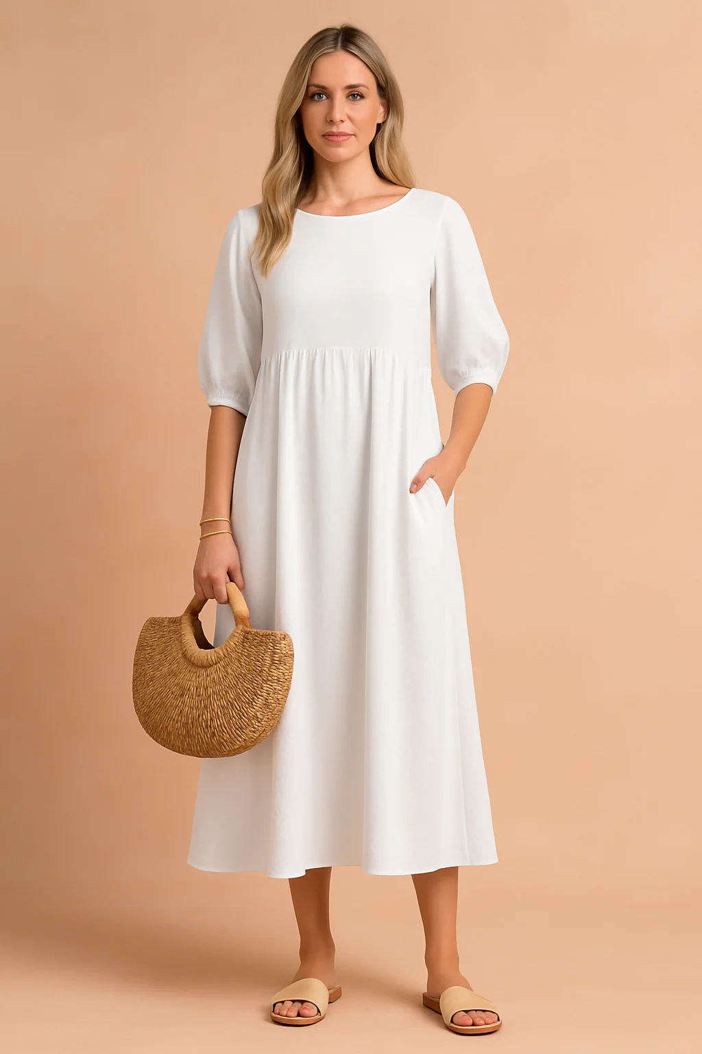 Pretty V-Neck Sleeveless Tiered Hem Midi Summer Dress - Image 3