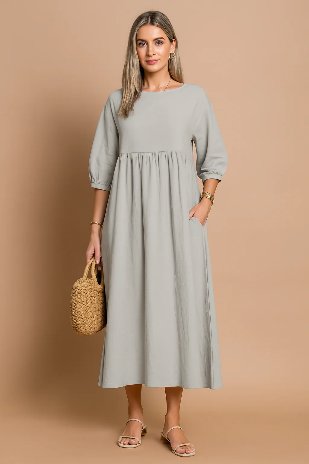 Pretty V-Neck Sleeveless Tiered Hem Midi Summer Dress - Image 4