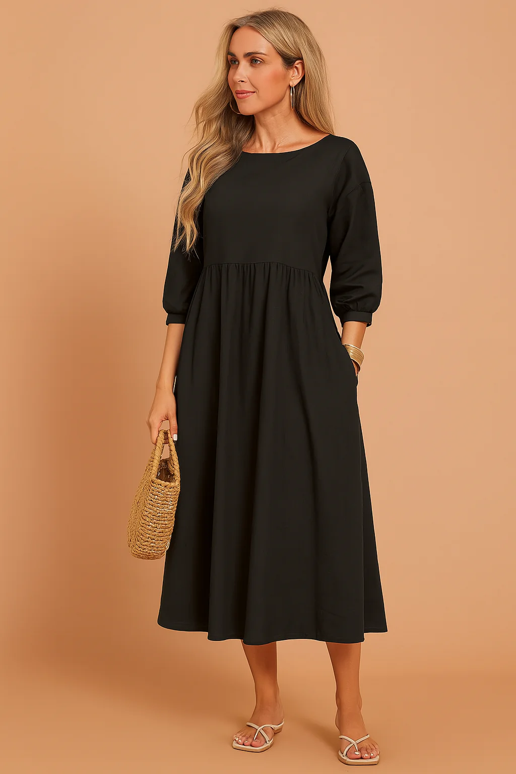 Pretty V-Neck Sleeveless Tiered Hem Midi Summer Dress - Image 6
