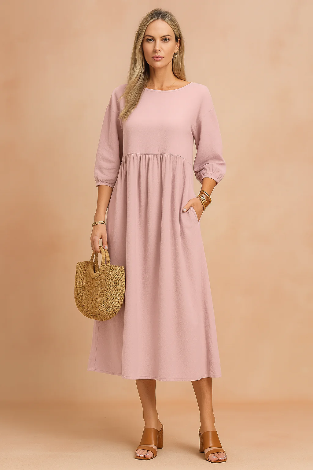 Pretty V-Neck Sleeveless Tiered Hem Midi Summer Dress - Image 7