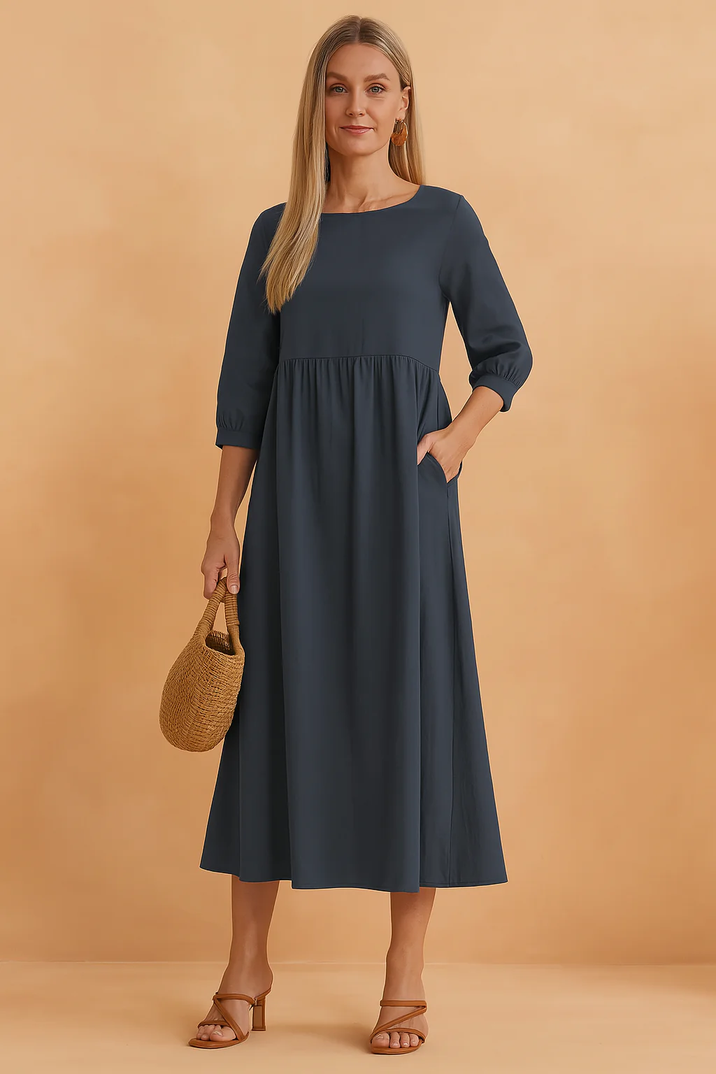 Pretty V-Neck Sleeveless Tiered Hem Midi Summer Dress - Image 8