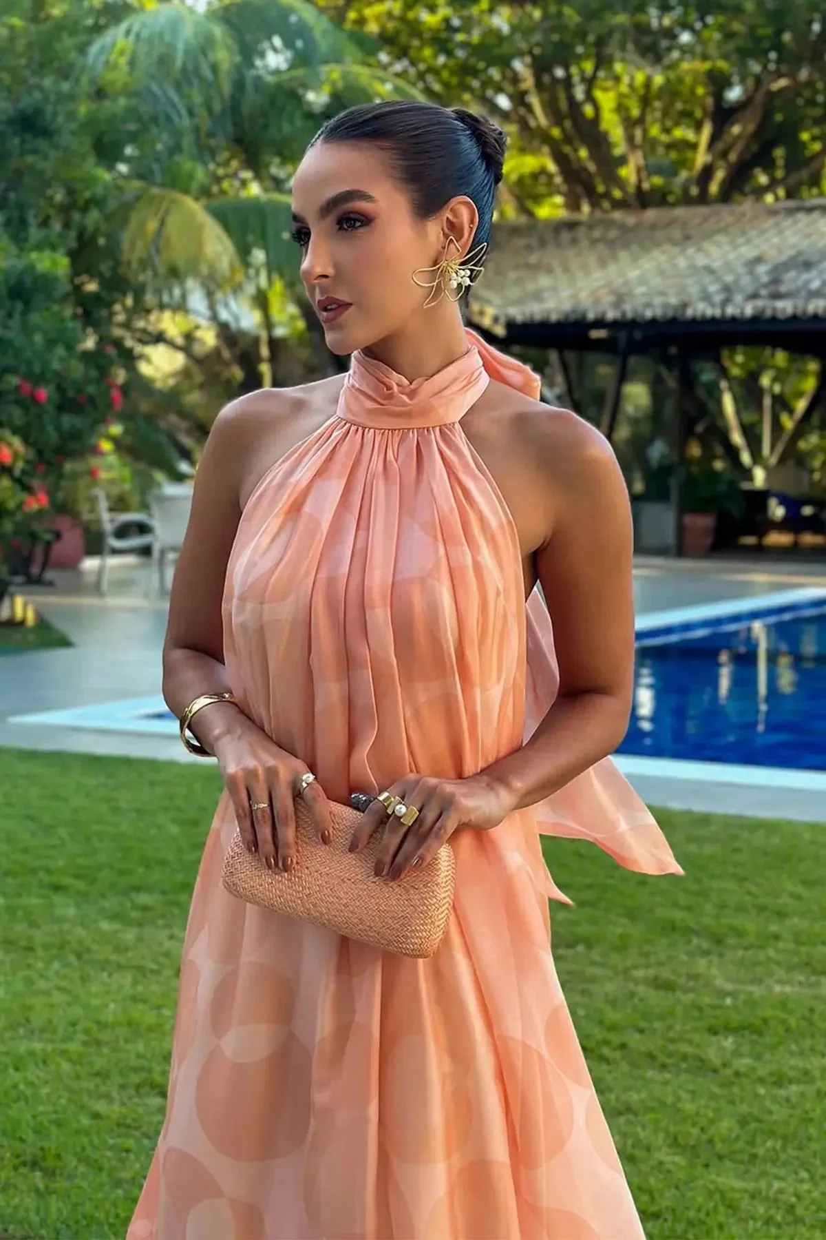 Printed Halter Neck Wedding Guest Maxi Dress - Image 3