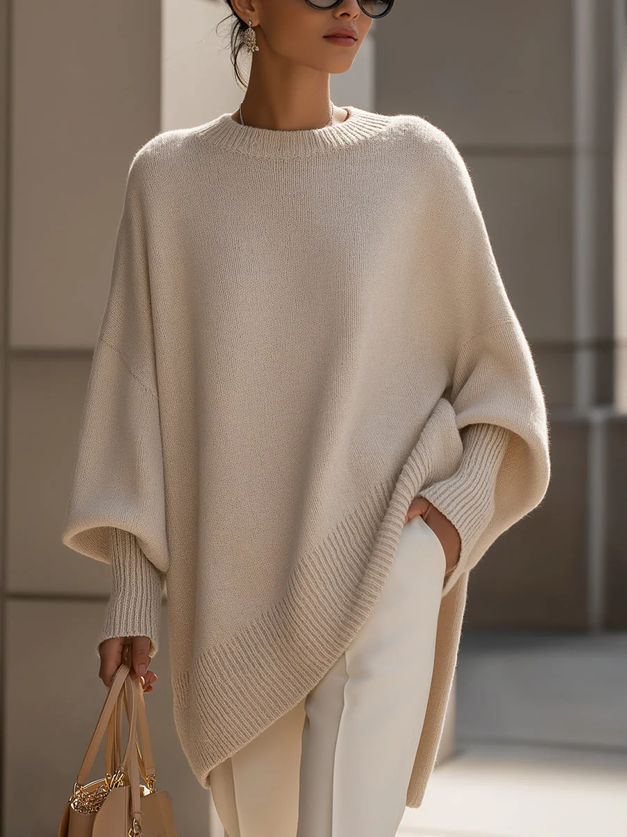 Relaxed Oversized Crew Neck Knit Sweater for Women