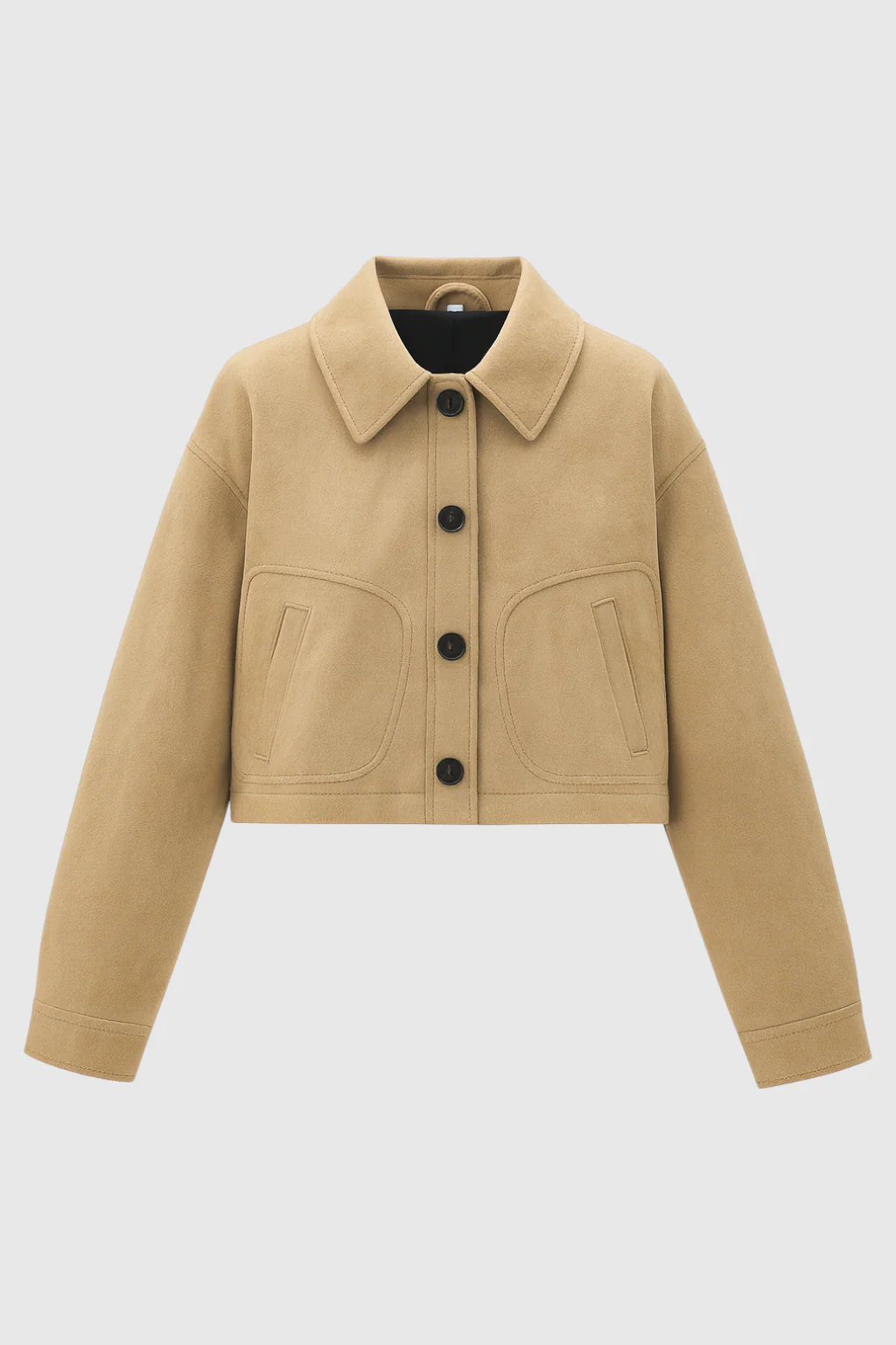 Retro-Inspired Khaki Short Jacket with Button Closure - Image 3