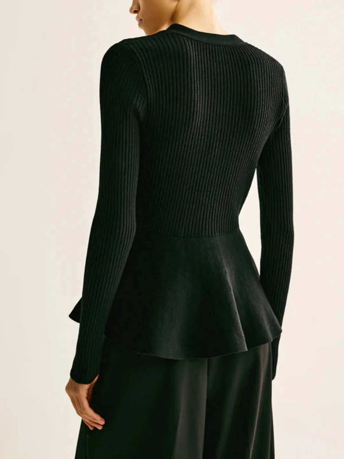 Ribbed Peplum Button Knit Top - Image 3