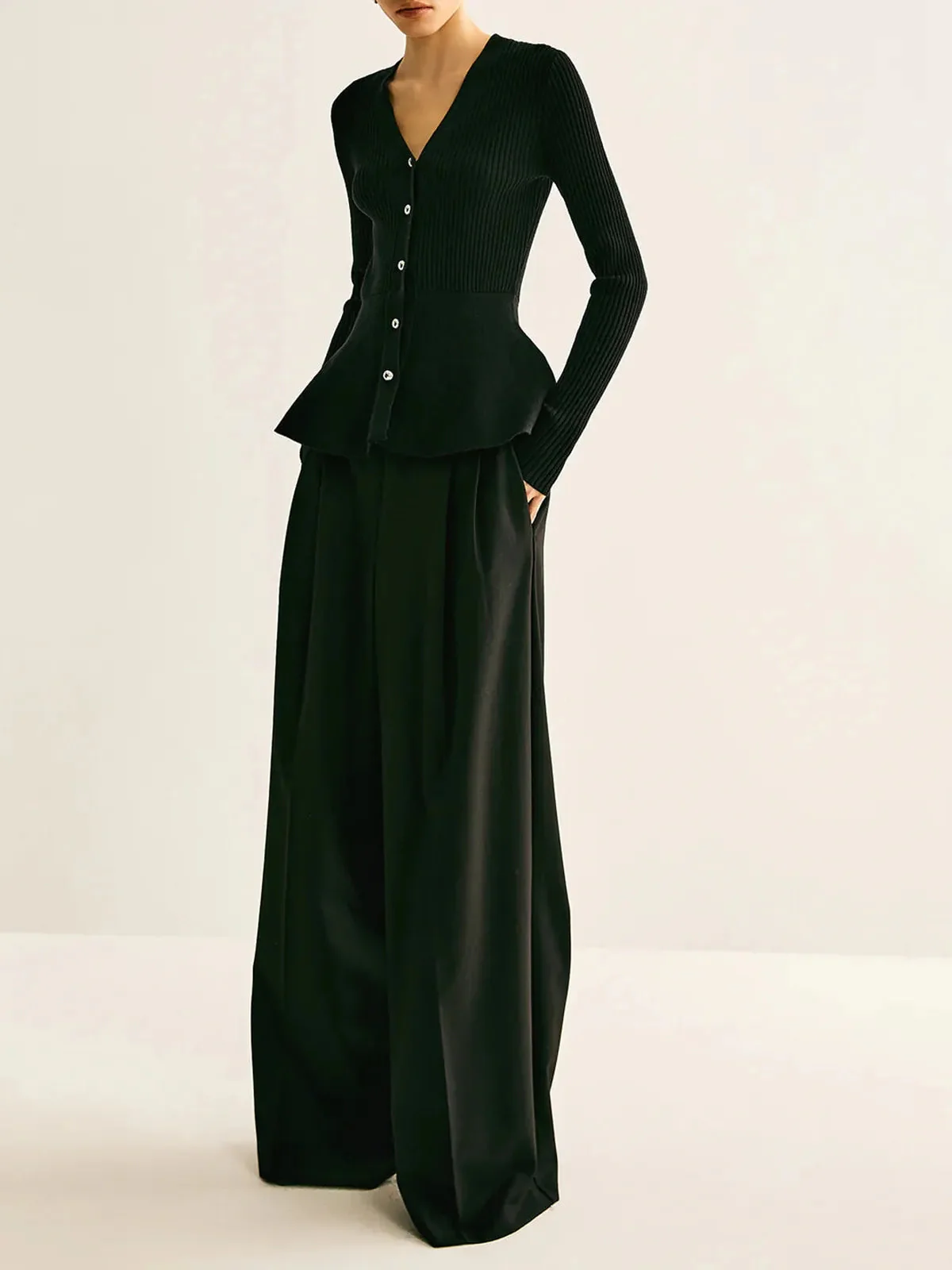 Ribbed Peplum Button Knit Top - Image 4