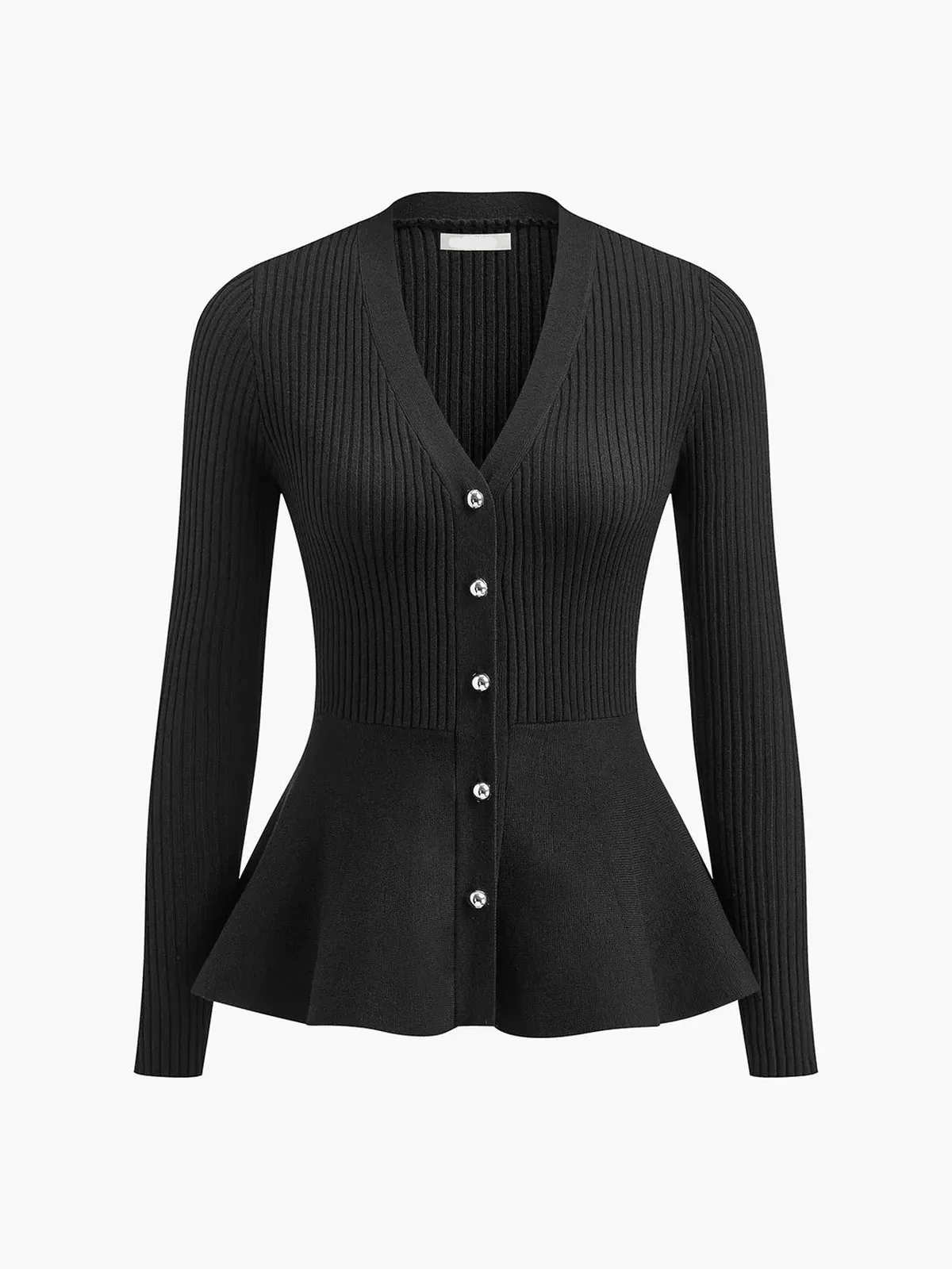 Ribbed Peplum Button Knit Top - Image 5