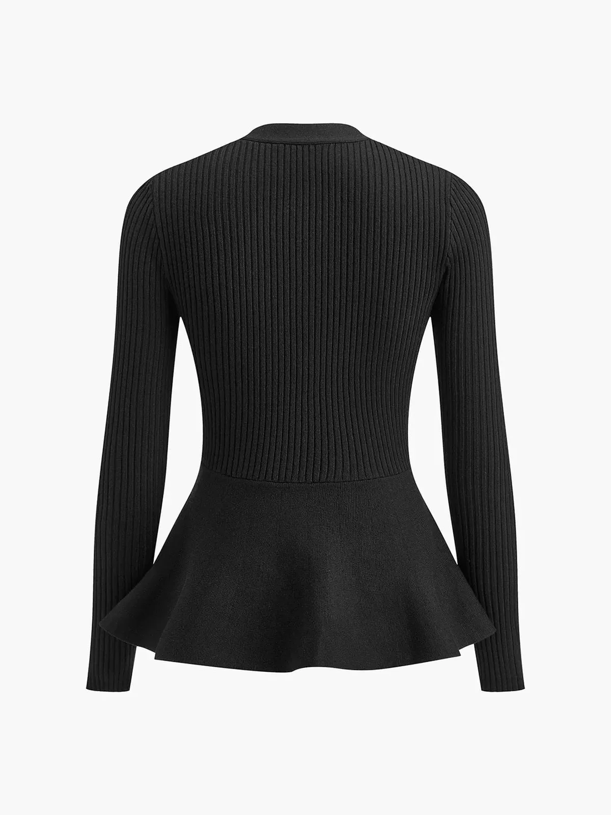 Ribbed Peplum Button Knit Top - Image 6