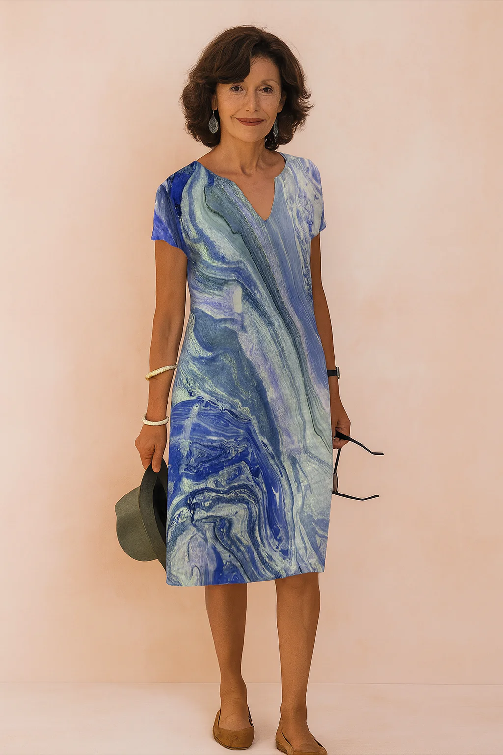 Romantic V-Neck Floral Summer Midi Dress with Puff Sleeves - Image 3