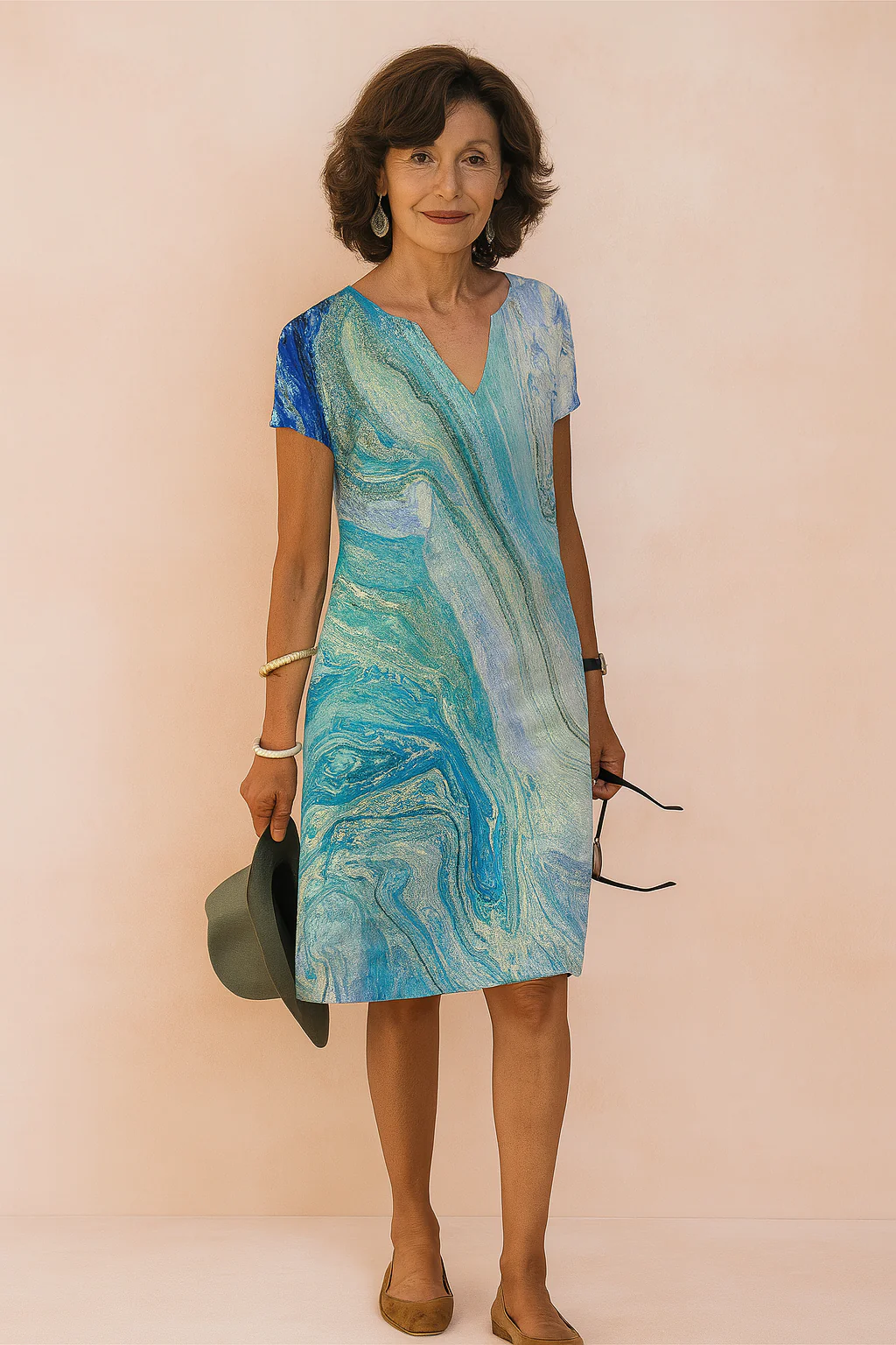Romantic V-Neck Floral Summer Midi Dress with Puff Sleeves - Image 4