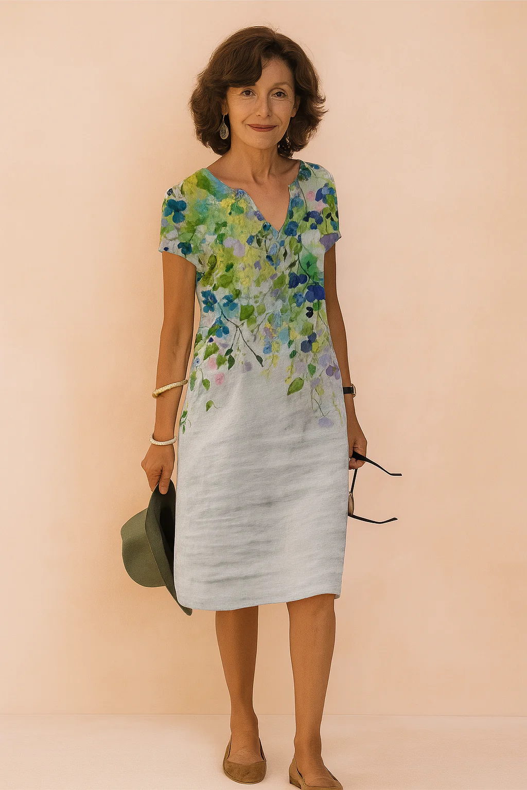 Romantic V-Neck Floral Summer Midi Dress with Puff Sleeves - Image 5