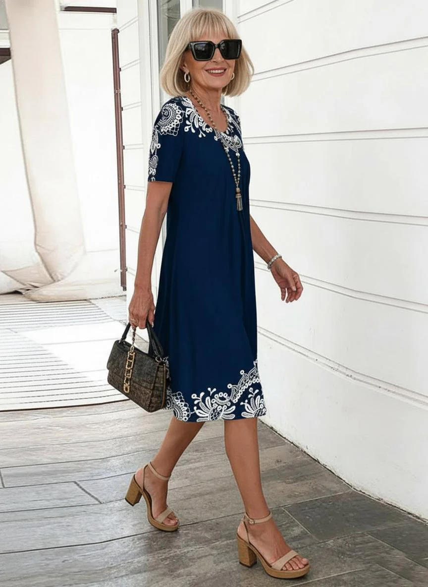 Round Neck Floral A-Line Summer Dress - Image 2